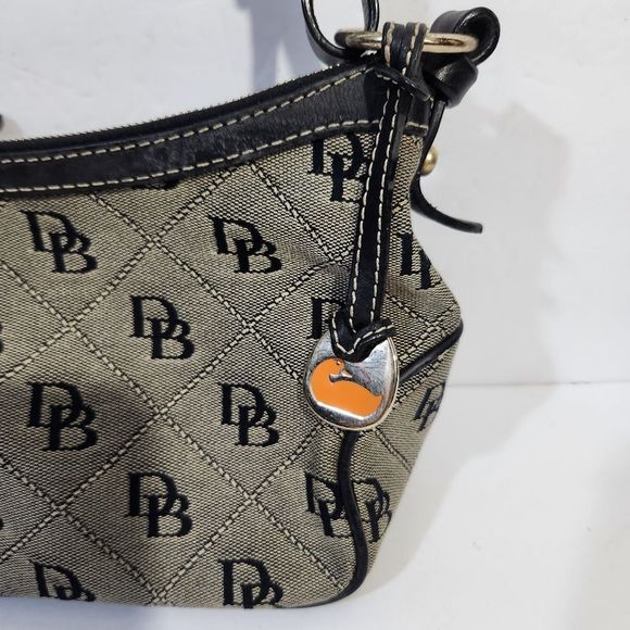 Dooney & Bourke  leather canvas short handle logo DB print black grey denim Y2k - Picture 13 of 14